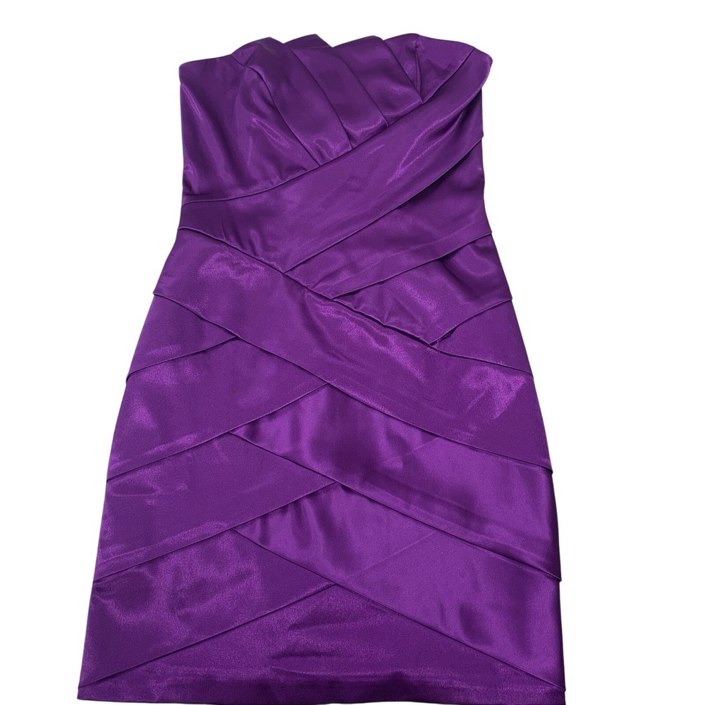 Vintage Jessica McClintock Dress 2P Purple Strapless Mini Satin Feminine USA